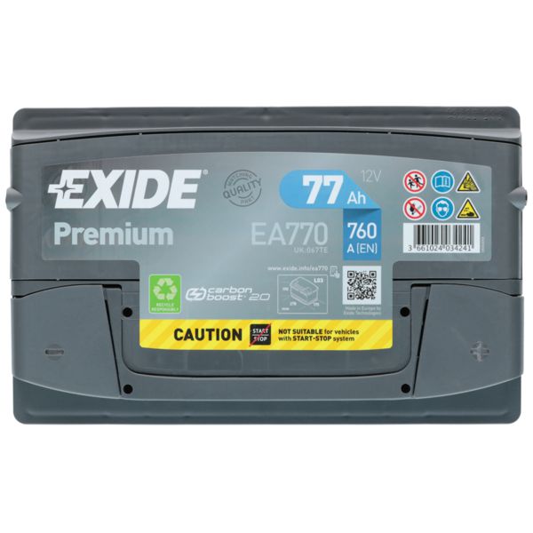 Exide EA770 Autobatterie Starterbatterie KFZ 12V 77Ah 760A NEU